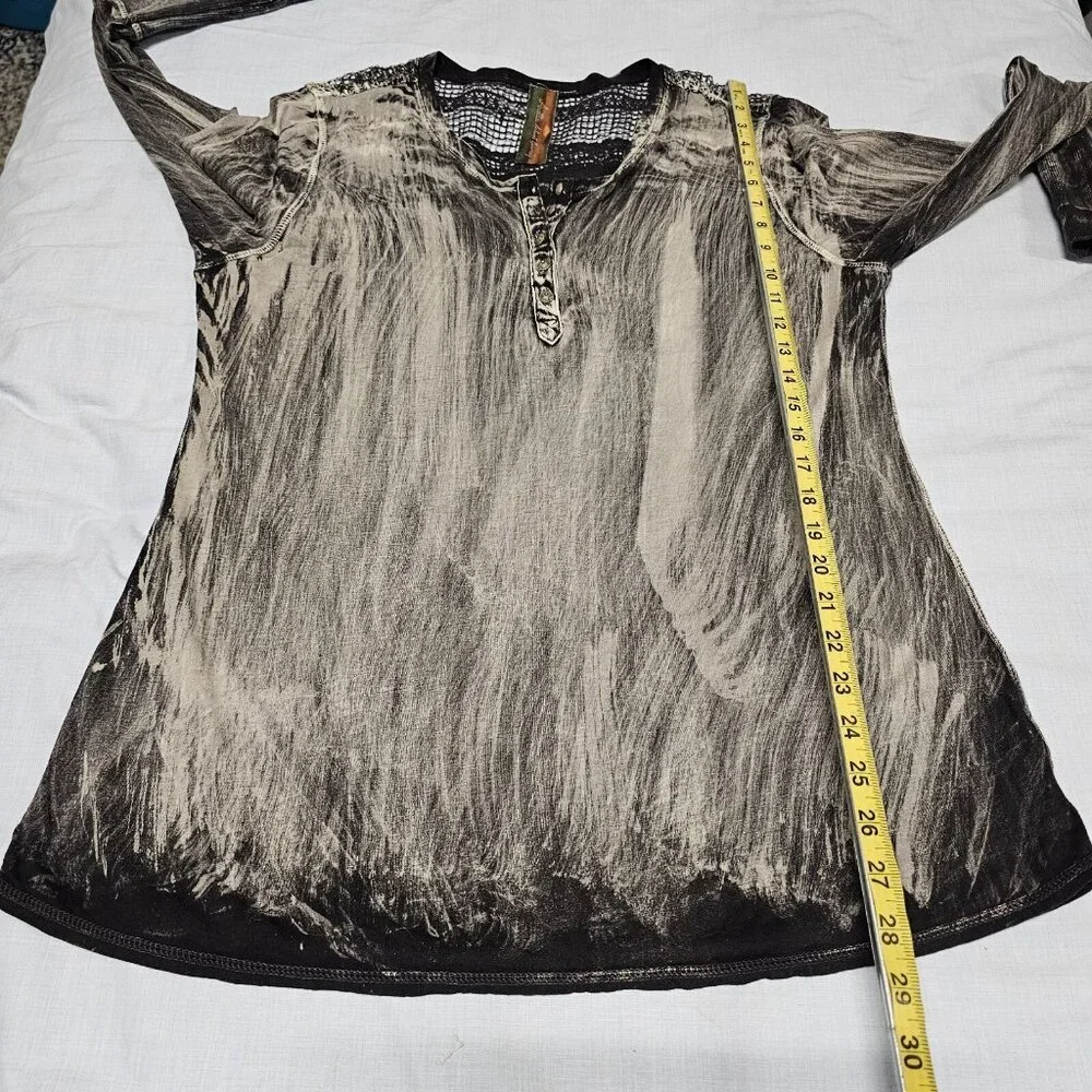Aratta Silent Journey Women Size M Boho Popover Top Tunic Embroidery Acid Washed - Picture 7 of 14